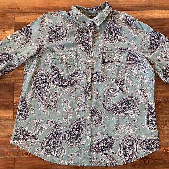 Croft & Barrow Paisley Button Down Long Sleeve Blouse Womens Size Petite Large - Picture 2 of 6